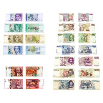 Old European currency: Deutsche Mark, Francs Francaise, Lire Italiane (All currencies NO MORE in use)