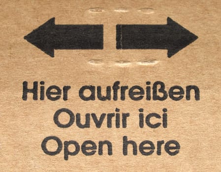 Open here written on a packet