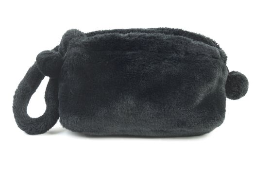 Artifical black fur handbag. Isolated on white background
