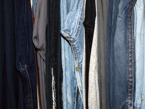 Clothing in a wardrobe closet