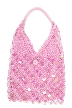 Pink textile handbag. Isolated on white background