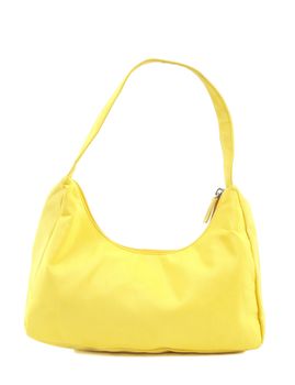 Yellow polyester handbag. Isolated on white background