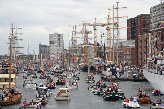 AMSTERDAM, AUGUST 19, 2010: Parade of boats at Sail 2010 in Amsterdam, Holland on august 19, 2010