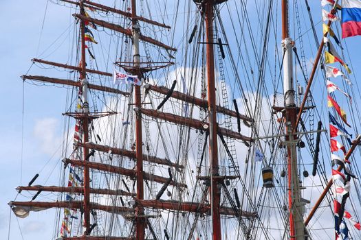 AMSTERDAM, AUGUST 19, 2010: Masts of Russian tall ship Sedov at Sail 2010 in Amsterdam, Holland on august 19, 2010