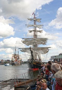 AMSTERDAM, AUGUST 19, 2010: Tall ship 'Stad Amsterdam' and Swedish ship 'Gothborg at Sail 2010 in Amsterdam, Holland on august 19, 2010