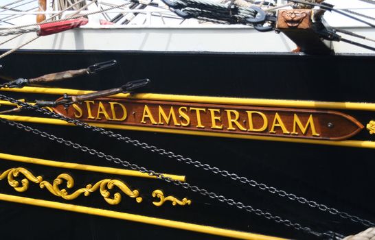 The Dutch tall ship 'Stad Amsterdam' on the bow of the ship at Sail 2010 in Amsterdam, Holland