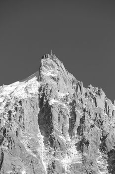 Mont-Blanc Aiguille du midi and mountain black and white