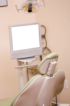 Close-up of a dentist chair in a dental clinic.