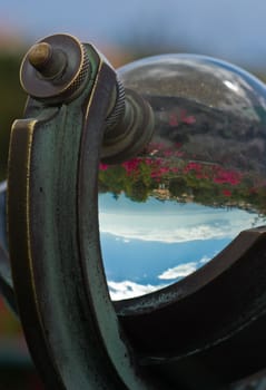 Landscape seen through a glass sphere, taken on Madeira, Portugal.