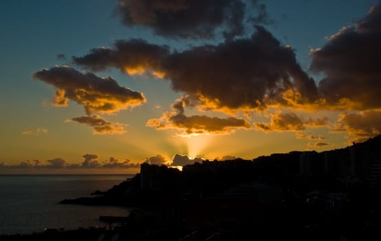 Colorfull sunset taken in Funchal on Madeira, Portugal.