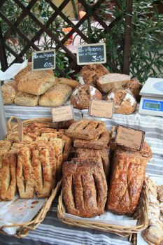 Traditional French bread on a local market in B�doin, France