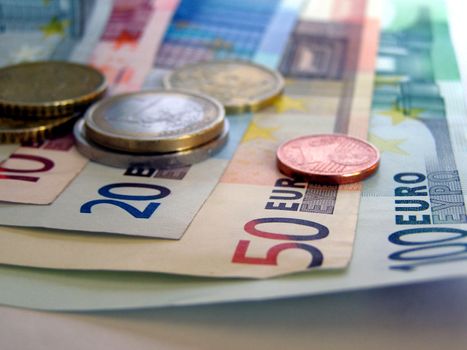 Euro banknotes and coins