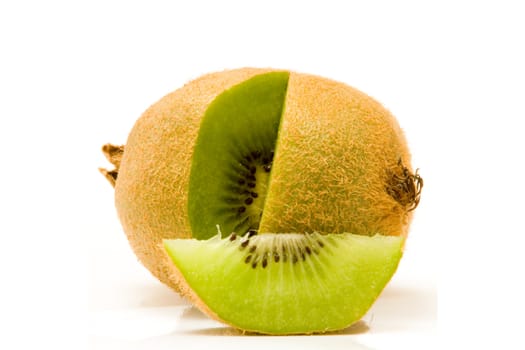 high key image of a sliced kiwi fruit on a white background