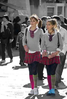 VALLETTA, MALTA - Feb 21st 2009 - Punk school uniforms at the International Carnival of Malta 2009