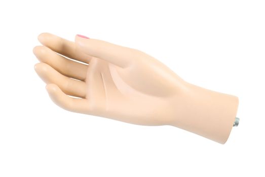 Plastic hand of the female mannequin. Isolated on white background