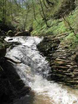 Falls; the river; a stream; water; a moisture; beauty; Caucasus