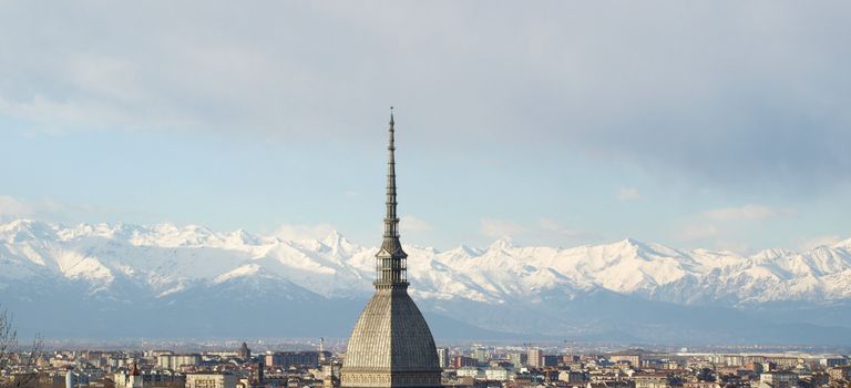 Turin panorama seen from the hill, with Mole Antonelliana (famous ugly wedding cake architecture)