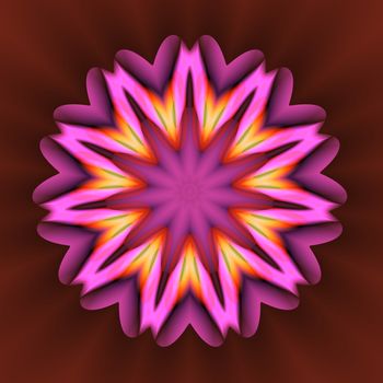 A red and pink circular mandala on a gradient red background.
