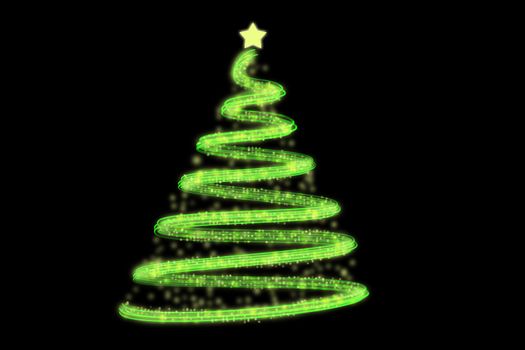 Vector illustration of Abstract green Christmas tree on the black background.