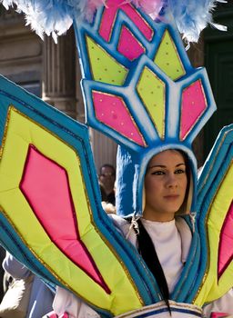 VALLETTA, MALTA - Feb 21st 2009 - Woman in head dress at the International Carnival of Malta 2009