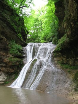 Falls; the river; a stream; water; a moisture; beauty; Caucasus; Russia; the Europe; a relief; a landscape; the nature; a landscape