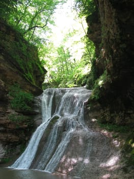 Falls; the river; a stream; water; a moisture; beauty; Caucasus; Russia; the Europe; a relief; a landscape; the nature; a landscape