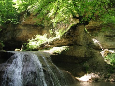 Falls; the river; a stream; water; a moisture; beauty; Caucasus; Russia; the Europe; a relief; a landscape; the nature; a landscape