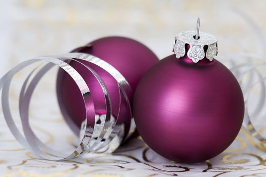 christmas balls with silver ribbon
