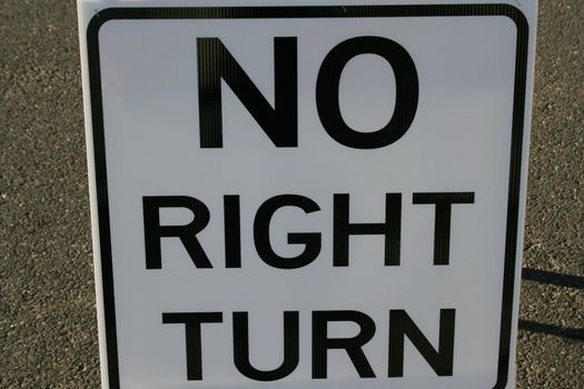 No right turn road sign close up.
