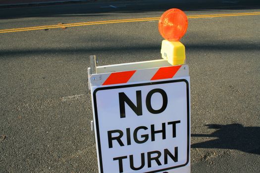 No right turn road sign close up.
