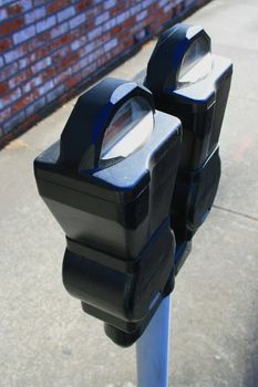 Close up of the parking meters.
