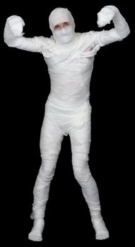 Man in bandage on the black background