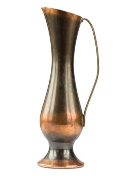 Old copper vase with handle isolated on white. Clipping path included