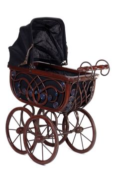 Old fashioned stroller. Taken on white background.