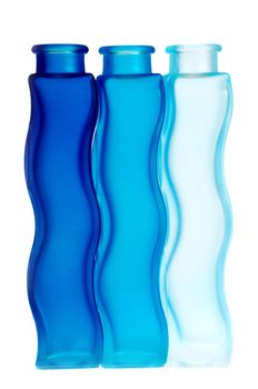 Blue bottles in a row