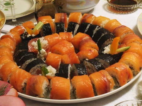 Japanise traditional food sushi on the plate