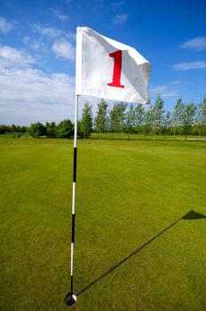 closeup of golf flag number one.