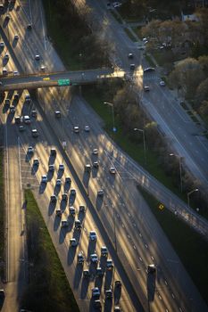 Aerial view of traffic on Dan Ryan Expressway in Chicago, Illinois.