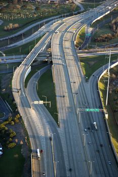 Aerial view of traffic on Dan Ryan Expressway in Chicago, Illinois.