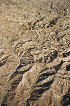 Aerial view of mountainous terrain in southwest.