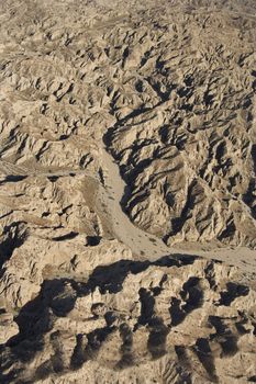 Aerial view of mountainous terrain in southwest.