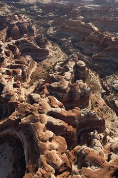 Aerial of southwest desert canyon in Canyonlands National Park in Utah, USA.