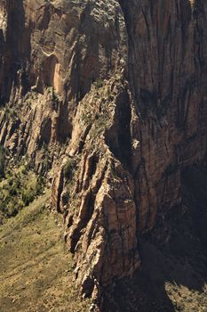 Steep rock cliff wall in Zion National Park, Utah, USA.