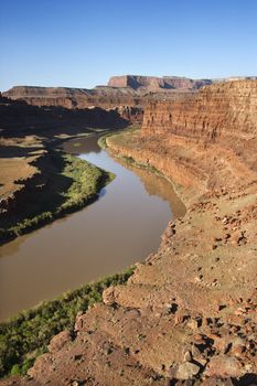 Aerial of Colorado River landscape in Utah, USA.