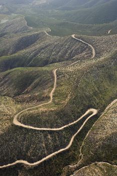 Aerial of rolling landscape in California countryside, USA.