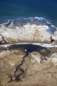 Aerial landscape of shoreline of Mono Lake, California, USA.