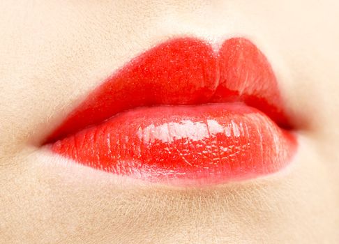 color macro closeup picture of red lips
