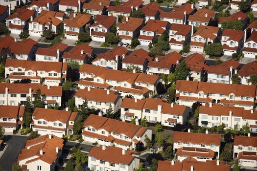 Aerial of suburban community, USA.