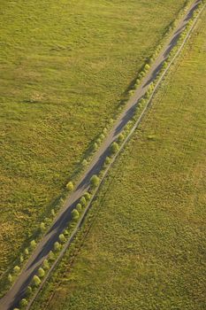 Aerial of rural highway, USA.