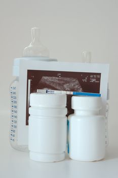 Confirmative pregnancy test and accompany things.